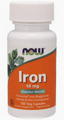 NOW FOODS Iron Bisglycinate, Železo bisglycinát, 18 mg, 120 rostlinných kapslí